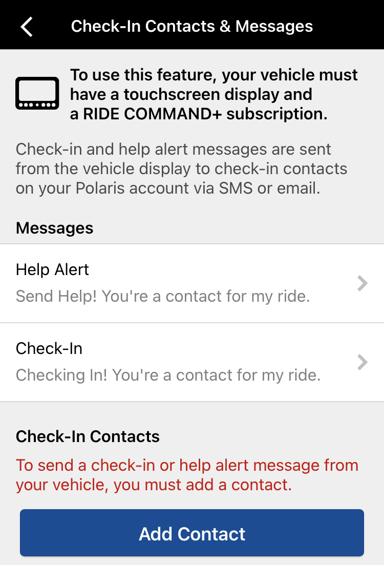 RIDE COMMAND+ Features CheckIn Contacts Polaris OffRoad Vehicles